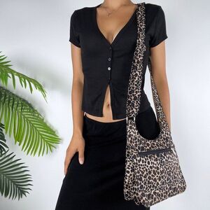 Vintage Y2K Black Leopard Print Shoulder Bag Grunge Baddie Crossbody Purse